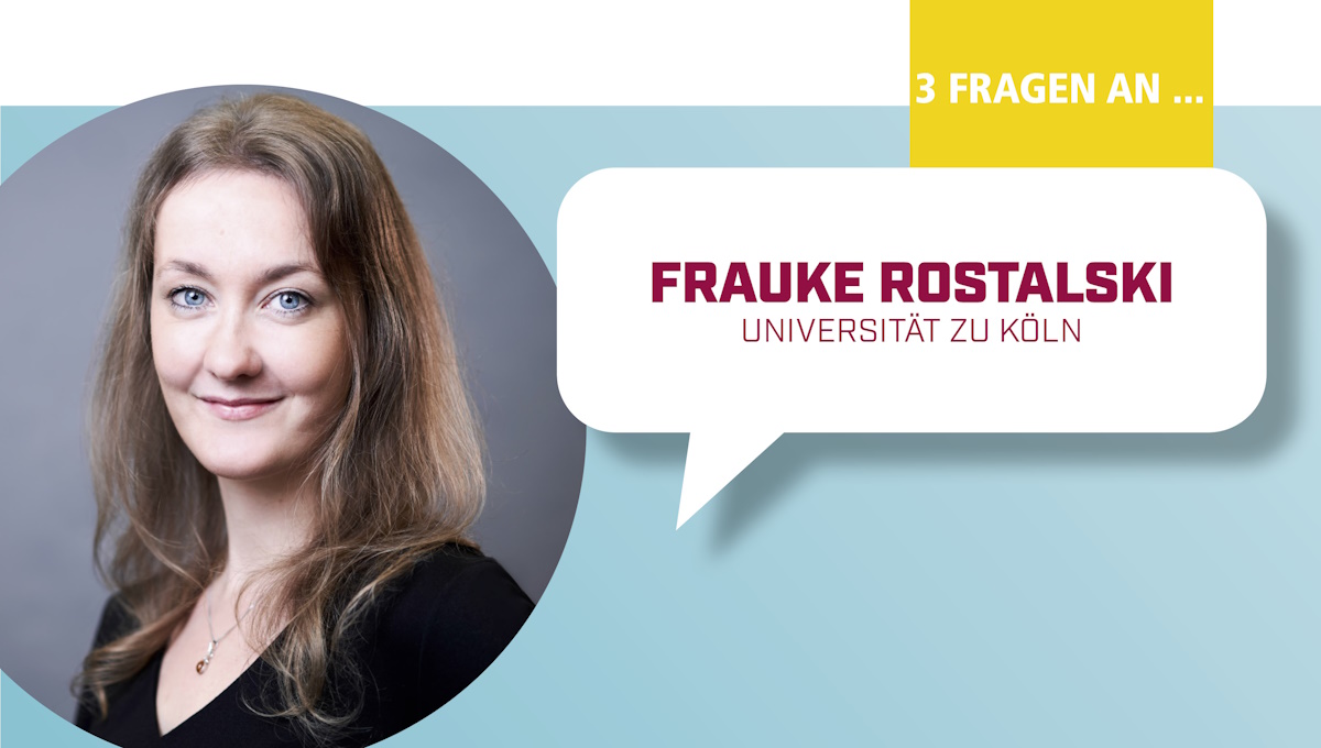 Ein Porträt von Frauke Rostalski mit dem Schriftzug "3 Fragen an..."